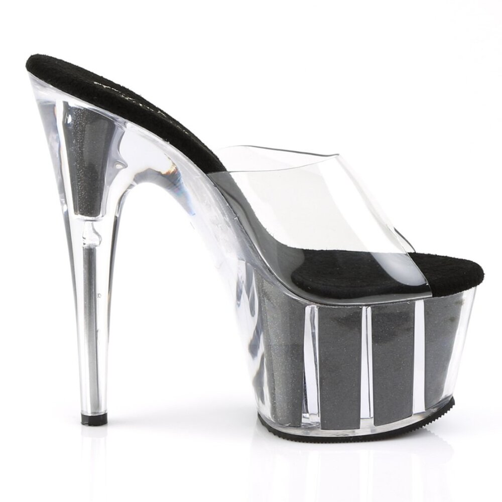 Black Glitter Clear Platform Mules | High Heel Pole Dance Shoes